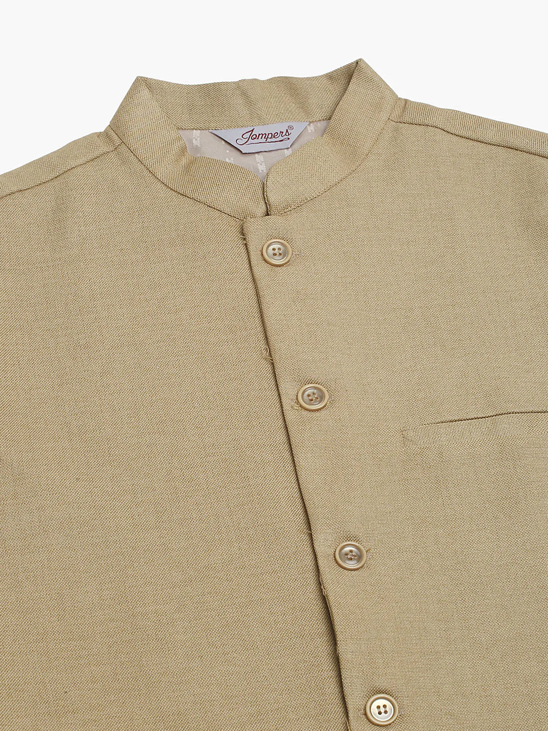 Jompers Men's Beige Solid Woven Sleeveless Nehru Jackets | Grocsy