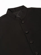 Jompers Men's Black Solid Woven Sleeveless Nehru Jackets | Grocsy