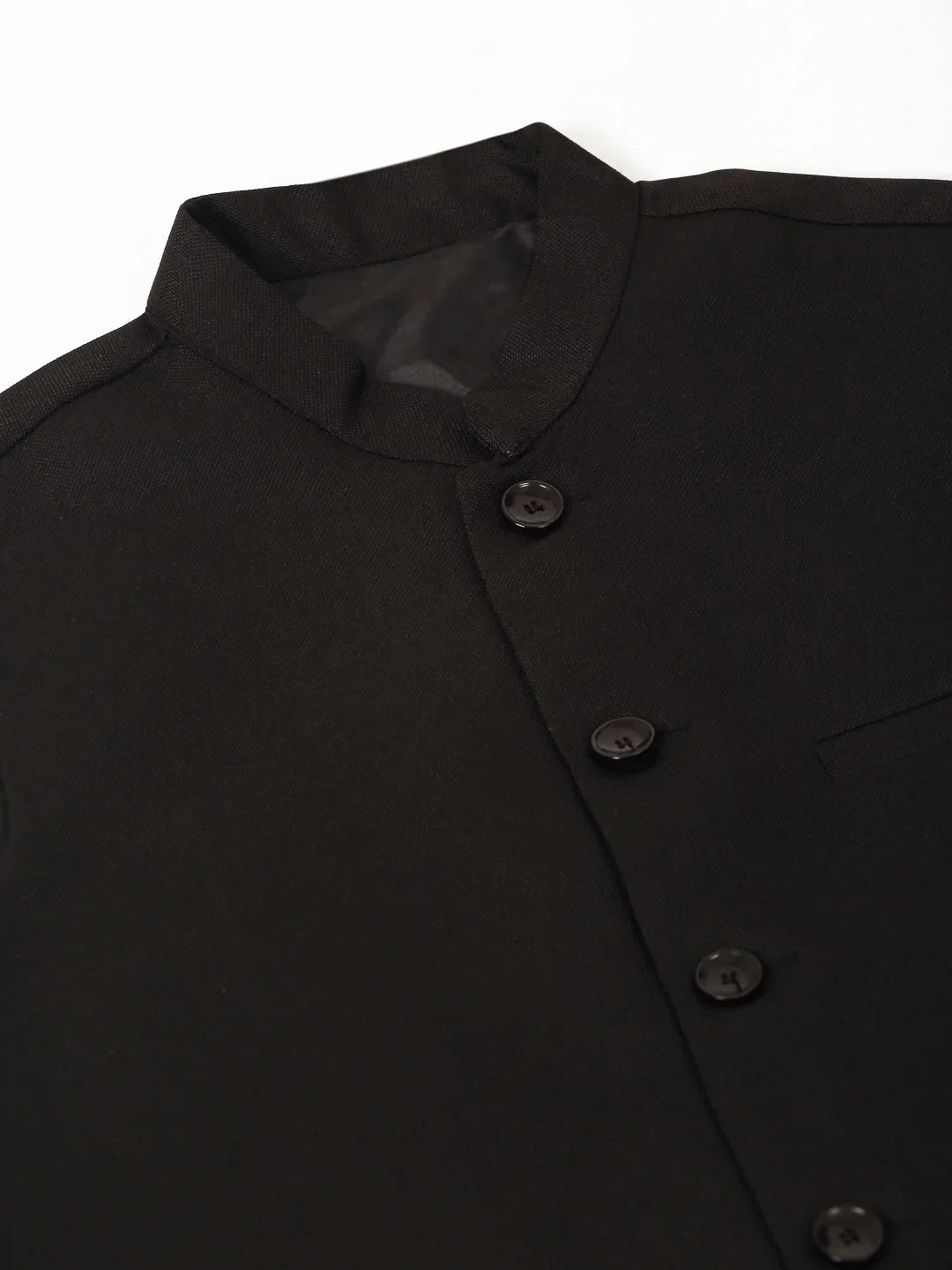 Jompers Men's Black Solid Woven Sleeveless Nehru Jackets | Grocsy