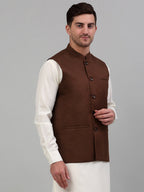 Jompers Men's Brown Solid Nehru Jacket | Grocsy