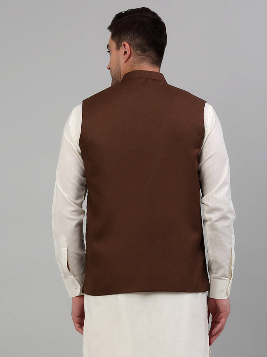 Jompers Men's Brown Solid Nehru Jacket | Grocsy
