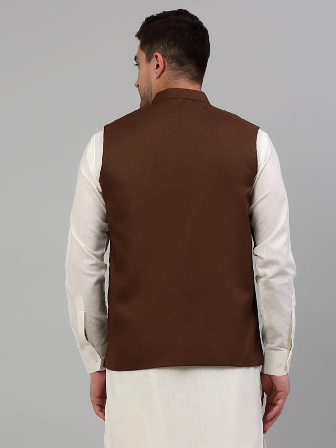 Jompers Men's Brown Solid Nehru Jacket | Grocsy