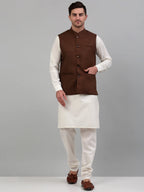 Jompers Men's Brown Solid Nehru Jacket | Grocsy