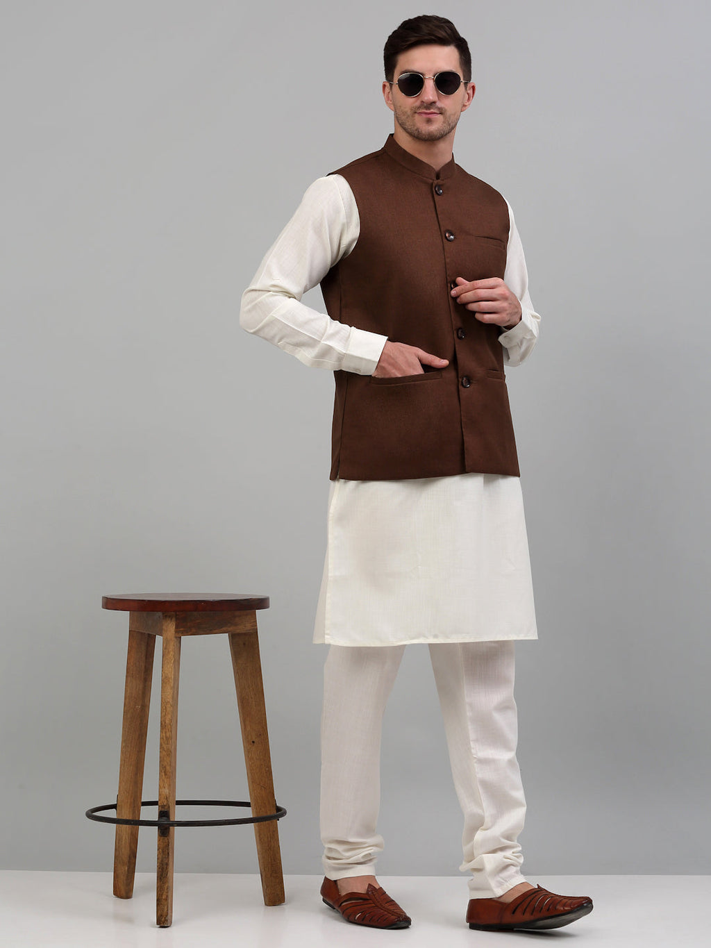 Jompers Men's Brown Solid Nehru Jacket | Grocsy