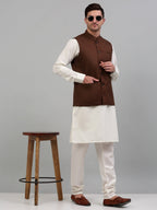 Jompers Men's Brown Solid Nehru Jacket | Grocsy
