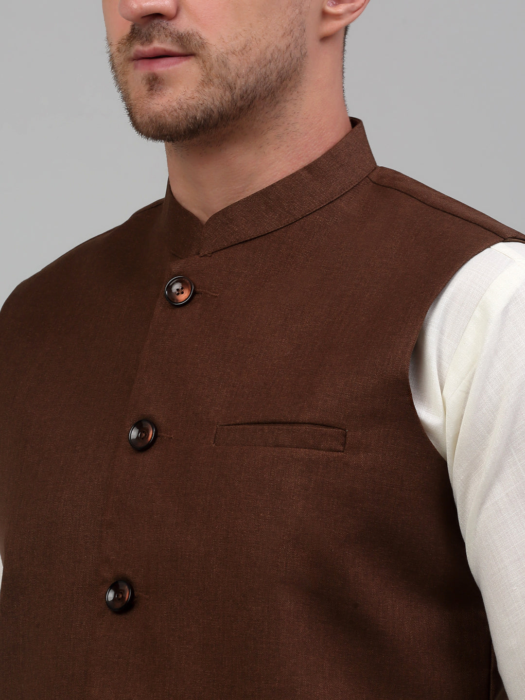 Jompers Men's Brown Solid Nehru Jacket | Grocsy