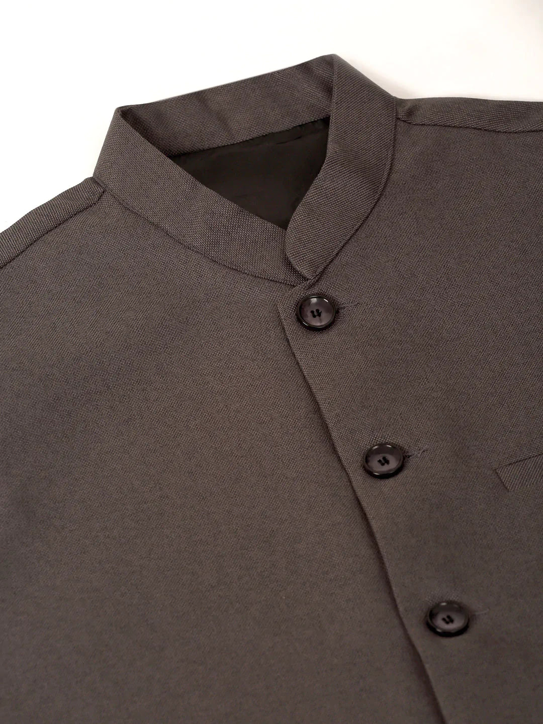 Jompers Men's Charcoal Grey Solid Woven Sleeveless Nehru Jackets | Grocsy