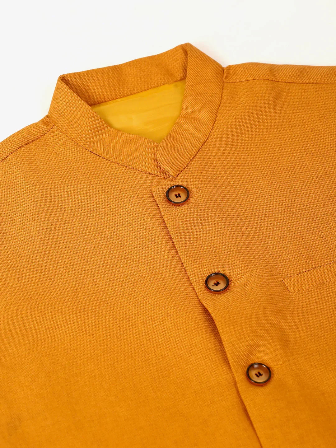 Jompers Men's Mustard Solid Woven Sleeveless Nehru Jackets | Grocsy