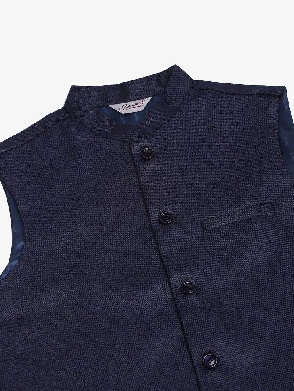 Jompers Men's Navy Blue Solid Woven Sleeveless Nehru Jackets | Grocsy
