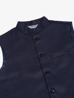 Jompers Men's Navy Blue Solid Woven Sleeveless Nehru Jackets | Grocsy