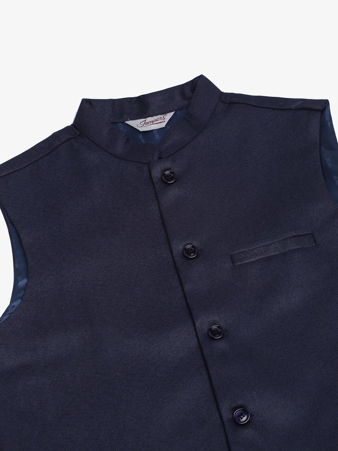 Jompers Men's Navy Blue Solid Woven Sleeveless Nehru Jackets | Grocsy