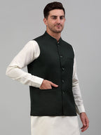 Jompers Men's Olive Green Solid Nehru Jacket | Grocsy