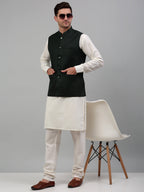 Jompers Men's Olive Green Solid Nehru Jacket | Grocsy