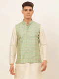 Jompers Men's Green Embroidered Nehru Jacket | Grocsy