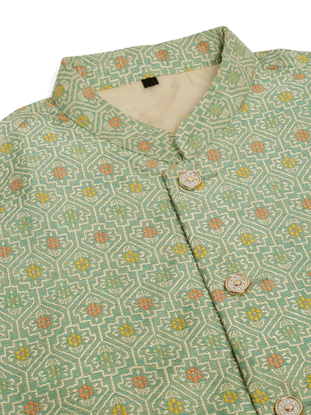 Jompers Men's Green Embroidered Nehru Jacket | Grocsy