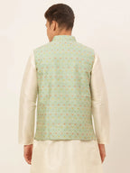 Jompers Men's Green Embroidered Nehru Jacket | Grocsy