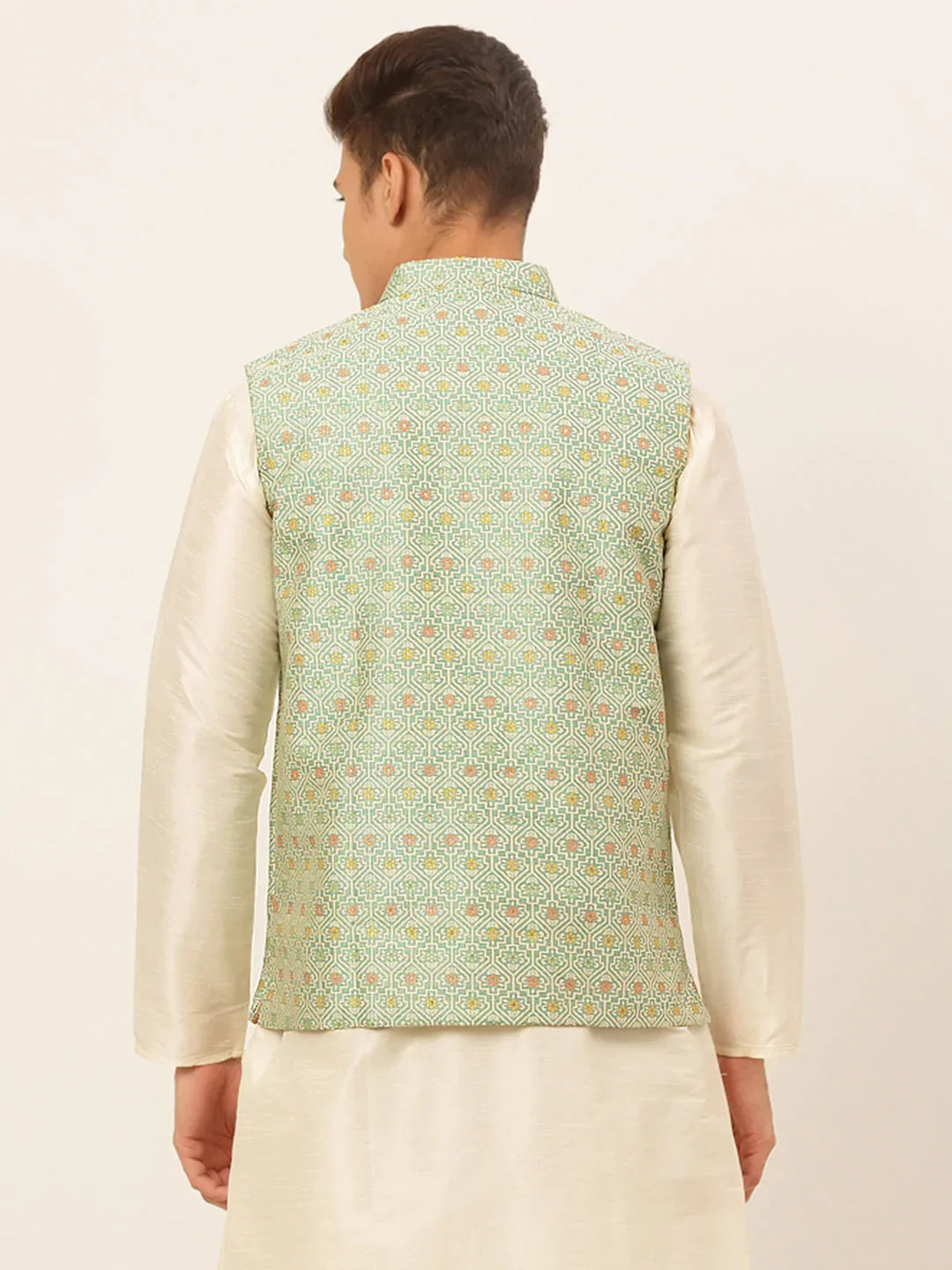 Jompers Men's Green Embroidered Nehru Jacket | Grocsy
