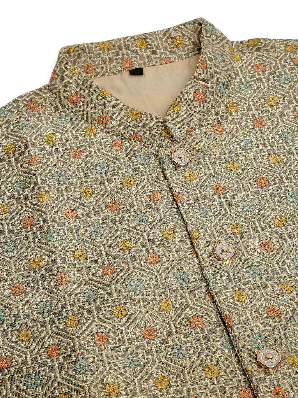 Jompers Men's Grey Embroidered Nehru Jacket | Grocsy