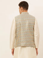 Jompers Men's Grey Embroidered Nehru Jacket | Grocsy