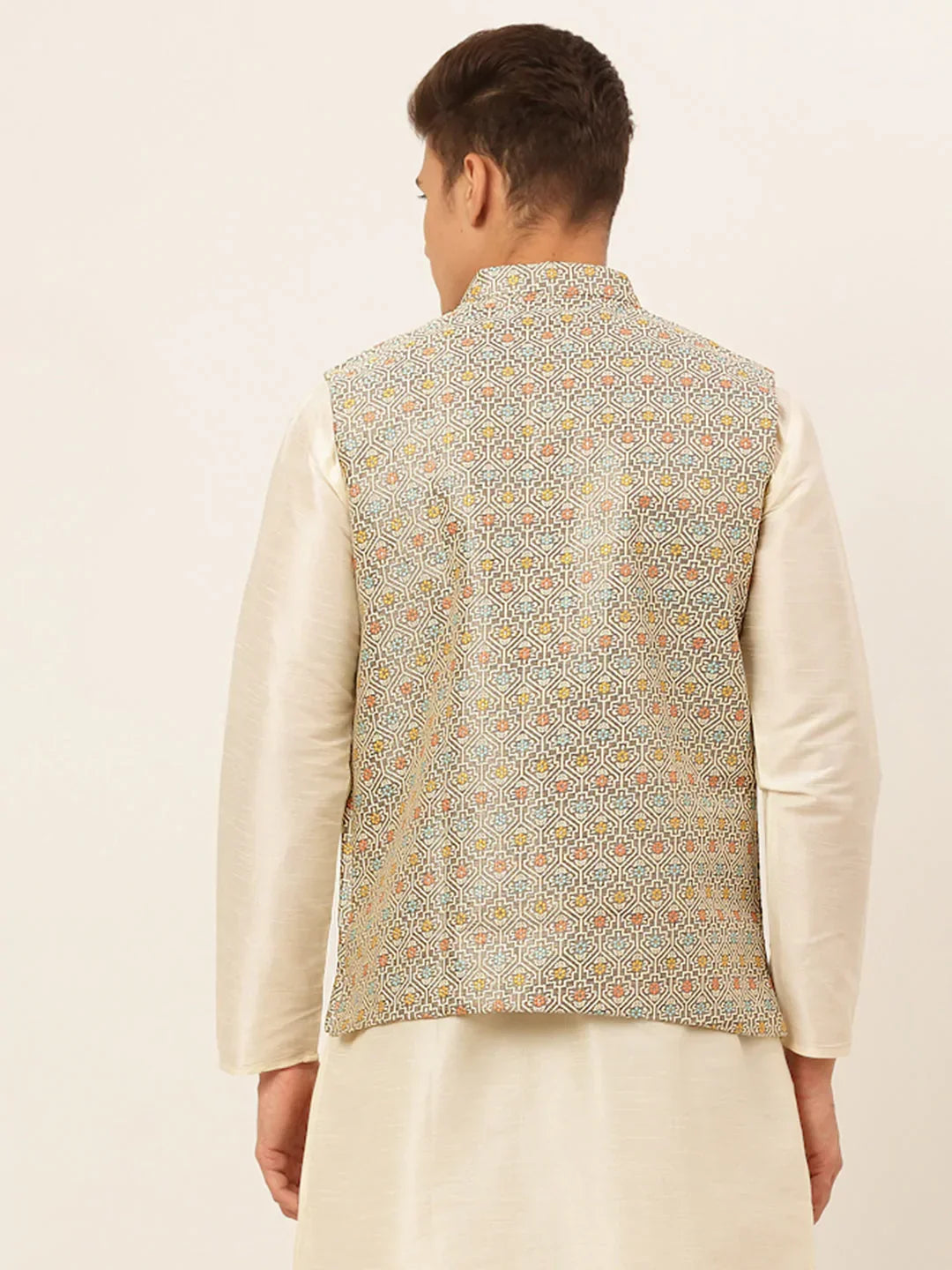 Jompers Men's Grey Embroidered Nehru Jacket | Grocsy