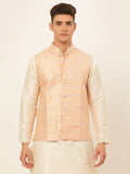 Jompers Men's Pink Embroidered Nehru Jacket | Grocsy