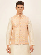 Jompers Men's Pink Embroidered Nehru Jacket | Grocsy