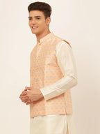 Jompers Men's Pink Embroidered Nehru Jacket | Grocsy