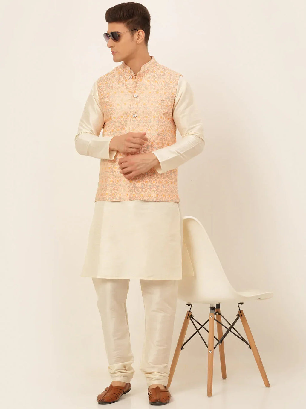 Jompers Men's Pink Embroidered Nehru Jacket | Grocsy