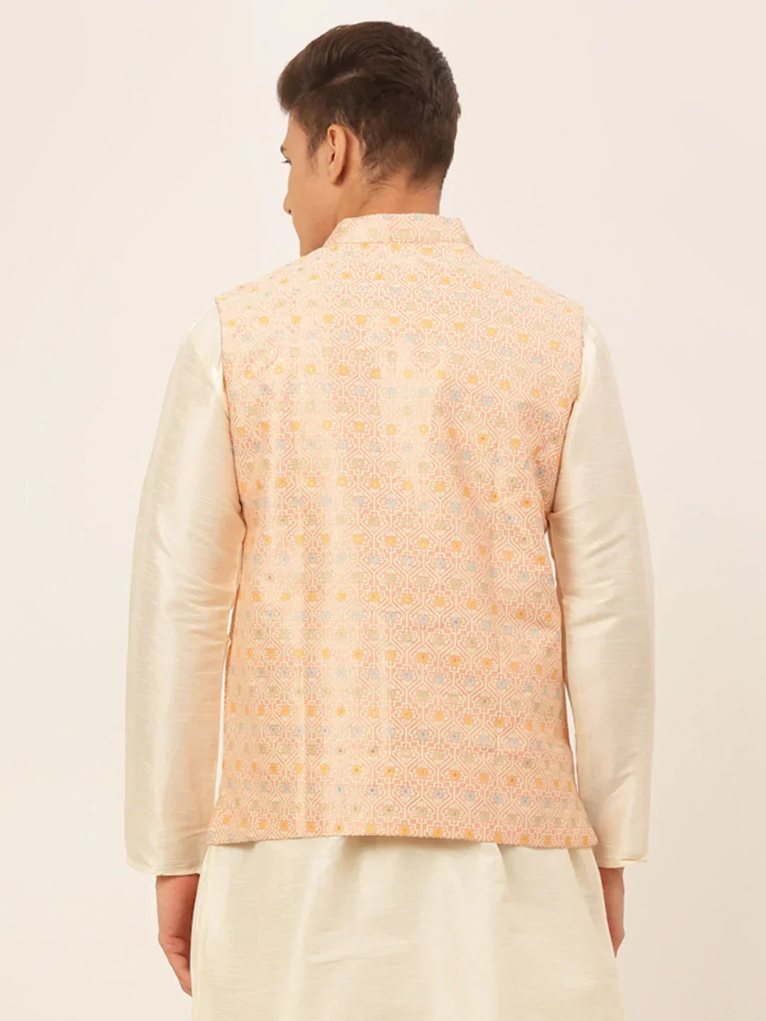 Jompers Men's Pink Embroidered Nehru Jacket | Grocsy