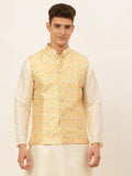 Jompers Men's Yellow Embroidered Nehru Jacket | Grocsy