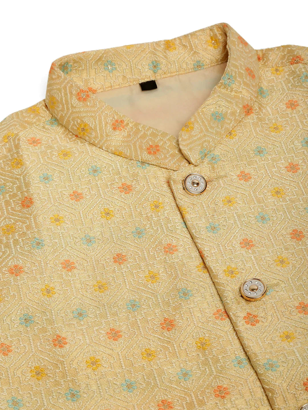 Jompers Men's Yellow Embroidered Nehru Jacket | Grocsy
