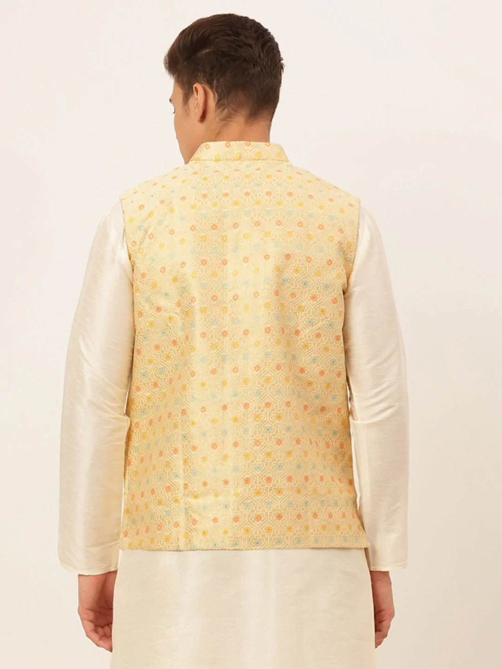 Jompers Men's Yellow Embroidered Nehru Jacket | Grocsy