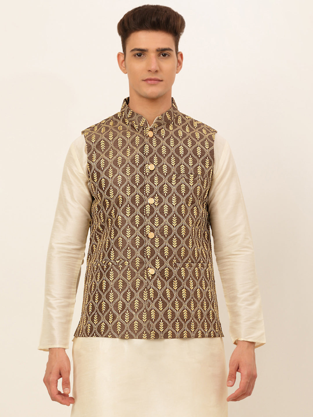 Jompers Men's Embroidered Waistcoat - Brown | Grocsy