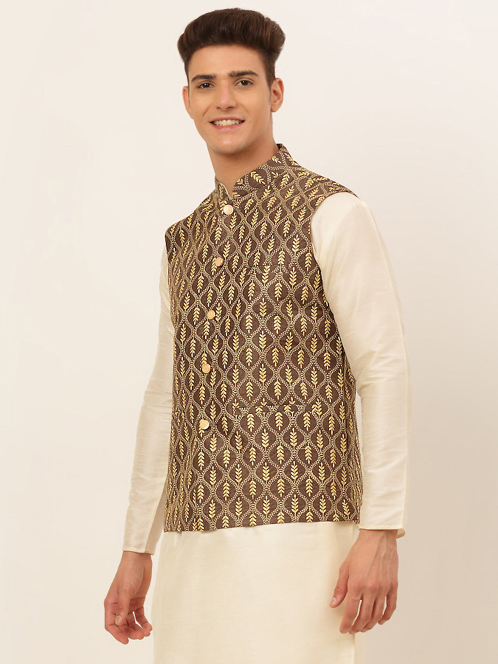 Jompers Men's Embroidered Waistcoat - Brown | Grocsy