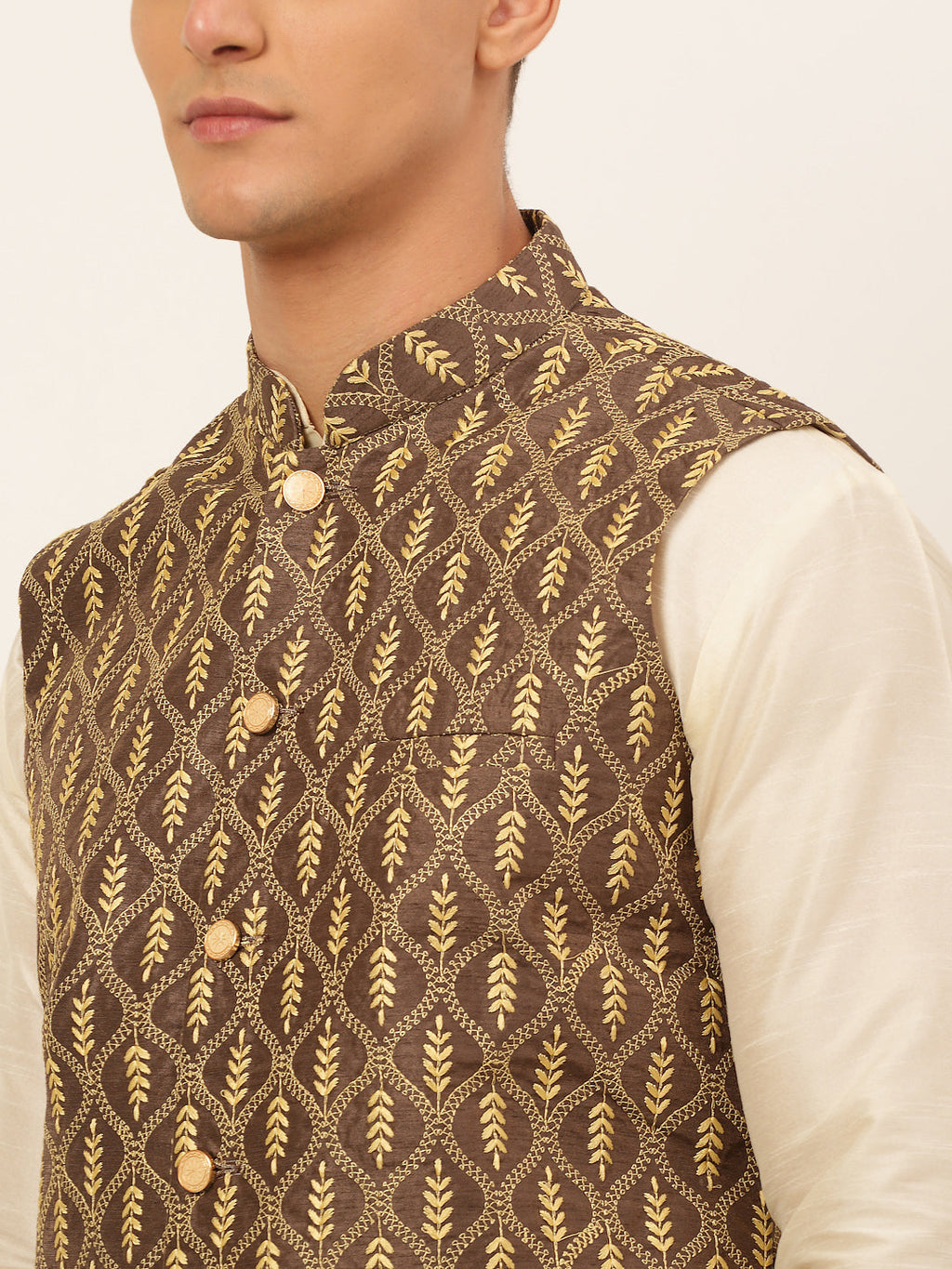 Jompers Men's Embroidered Waistcoat - Brown | Grocsy