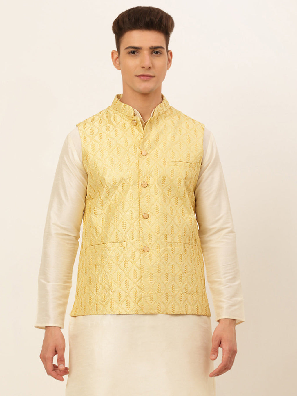 Jompers Men's Embroidered Waistcoat - Golden | Grocsy
