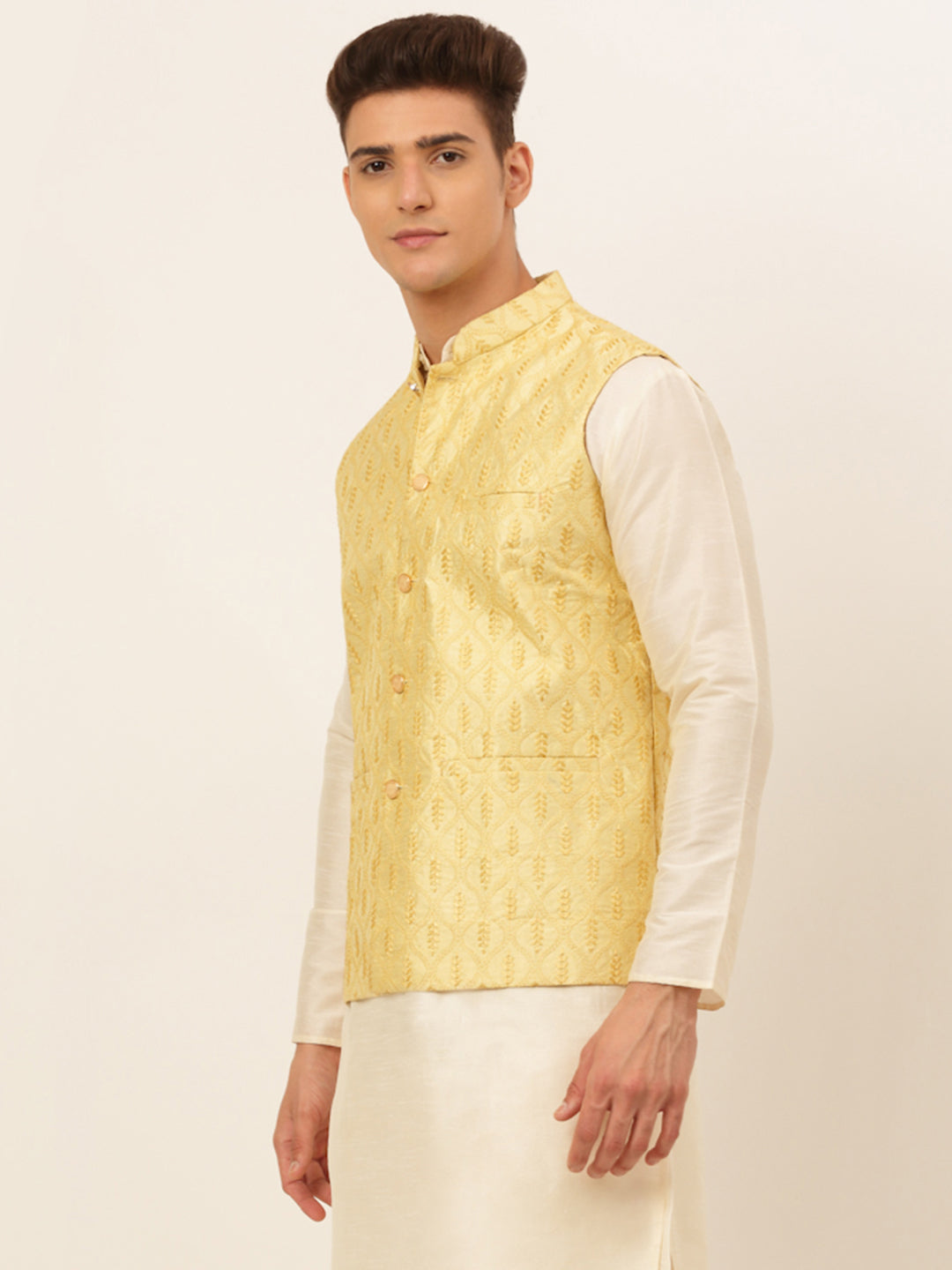 Jompers Men's Embroidered Waistcoat - Golden | Grocsy