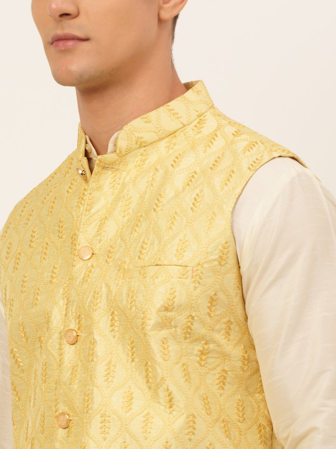 Jompers Men's Embroidered Waistcoat - Golden | Grocsy
