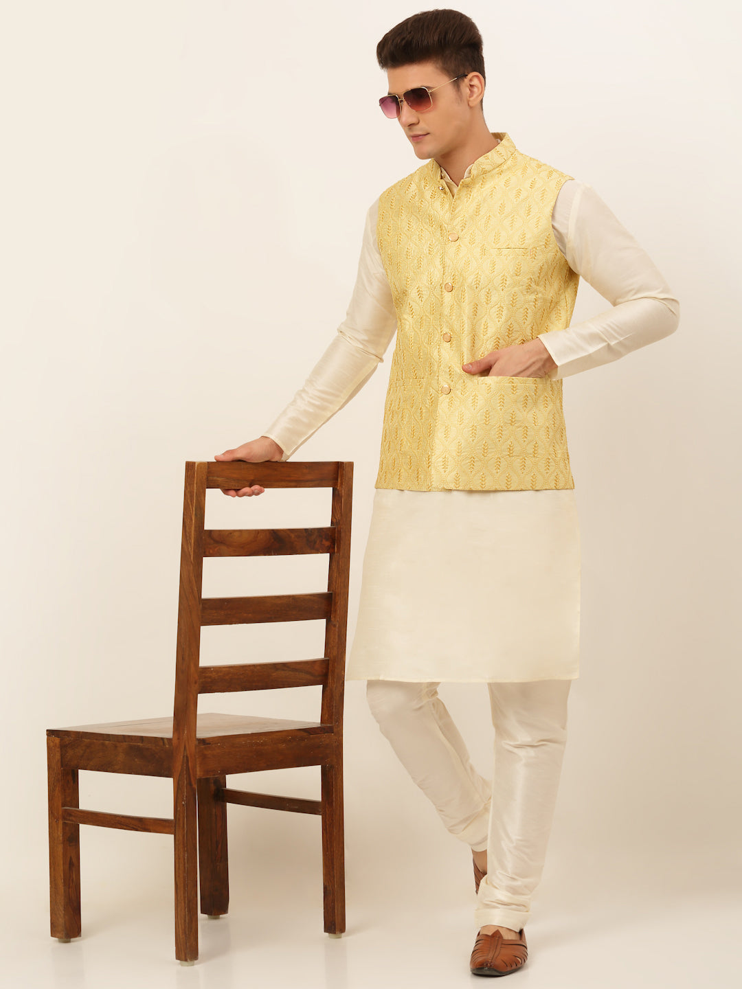 Jompers Men's Embroidered Waistcoat - Golden | Grocsy