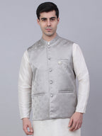 Jompers Men's Grey Woven Design Waistcoats | Grocsy
