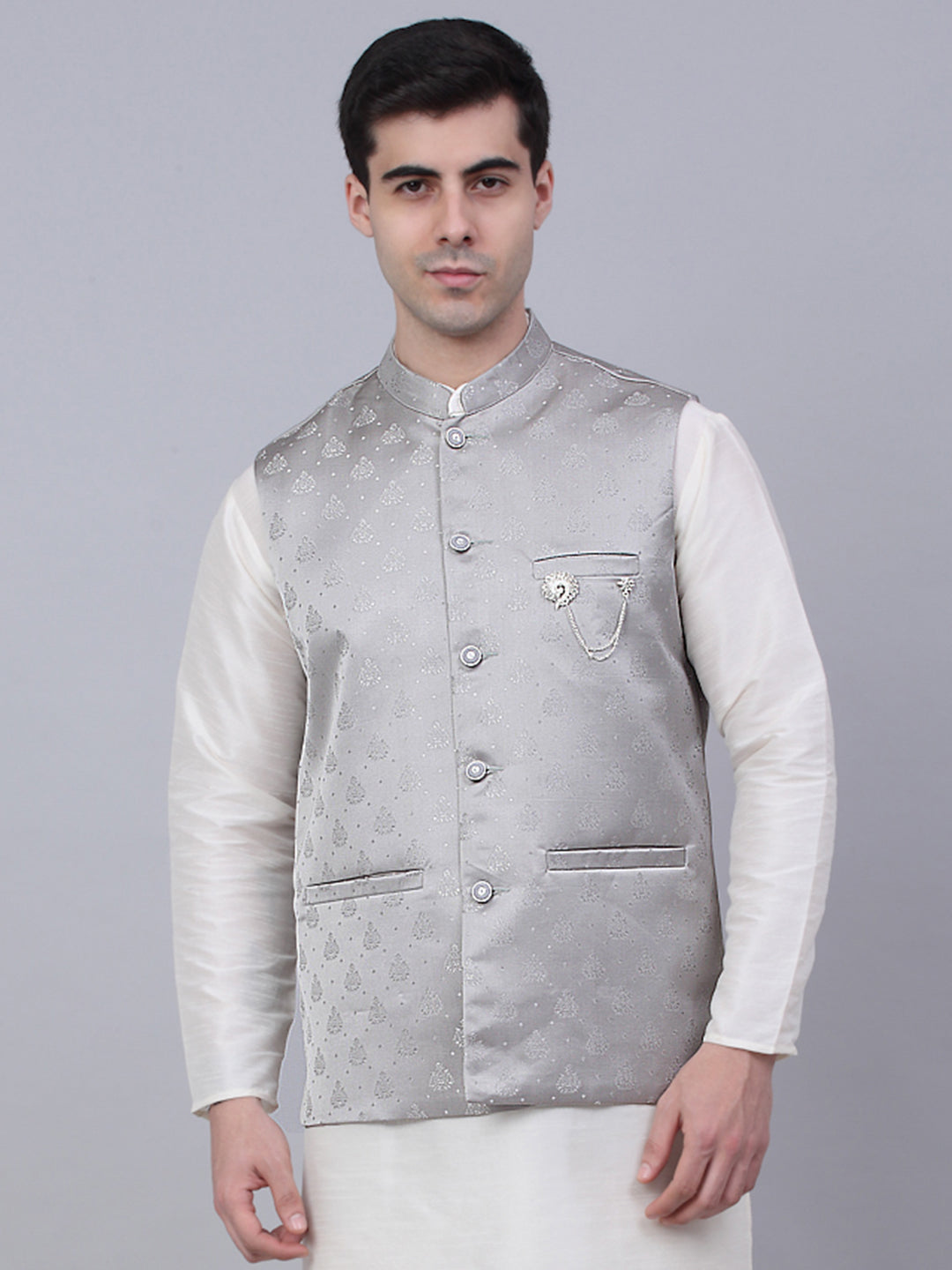 Jompers Men's Grey Woven Design Waistcoats | Grocsy