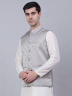 Jompers Men's Grey Woven Design Waistcoats | Grocsy