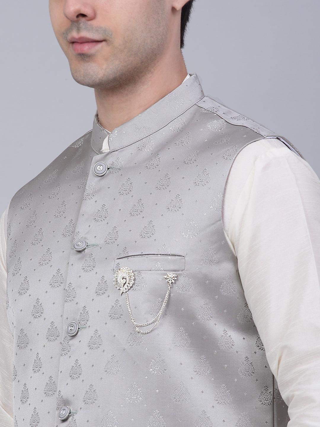 Jompers Men's Grey Woven Design Waistcoats | Grocsy