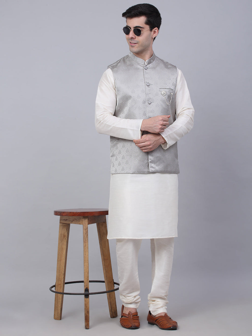 Jompers Men's Grey Woven Design Waistcoats | Grocsy
