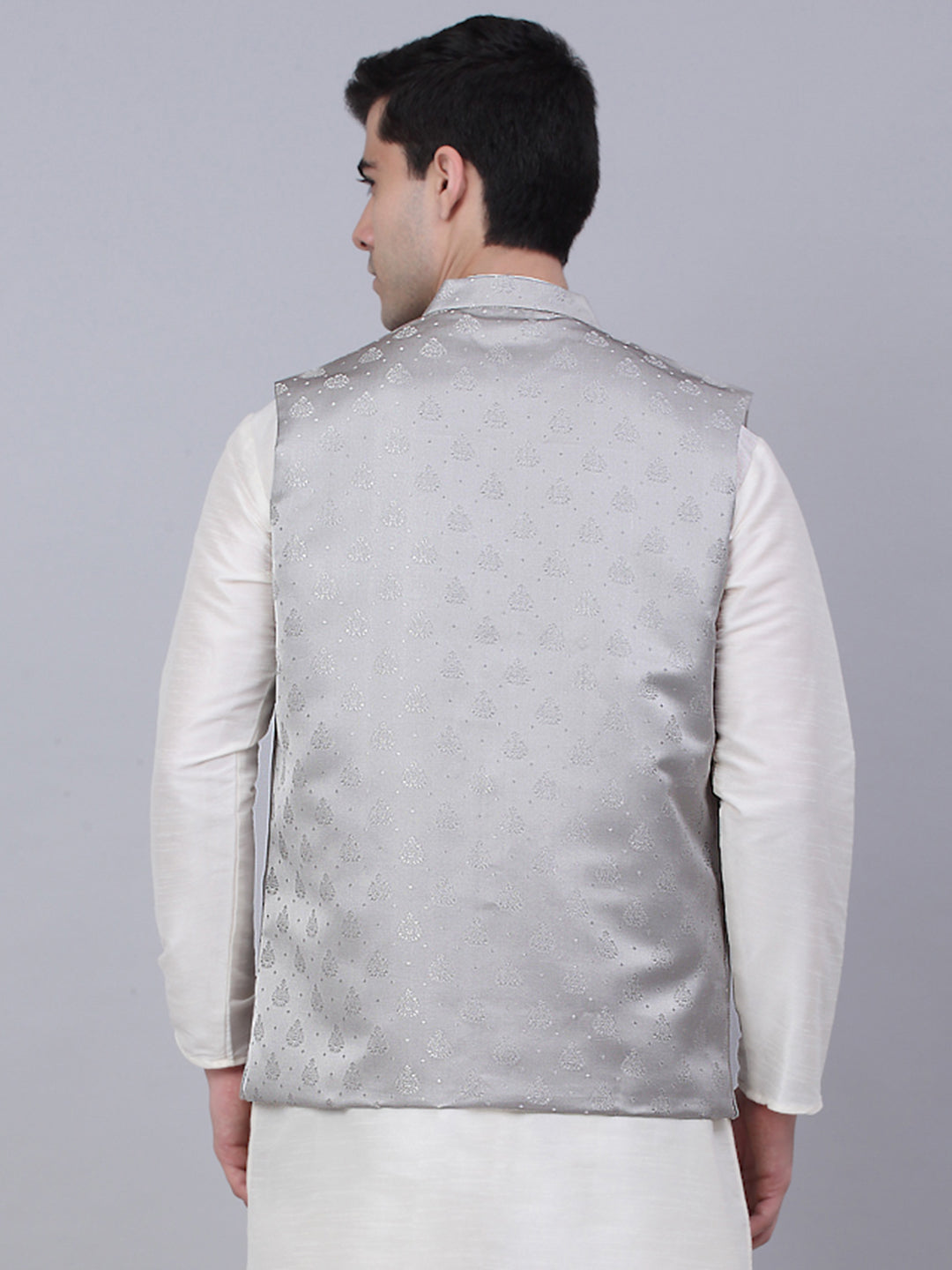 Jompers Men's Grey Woven Design Waistcoats | Grocsy