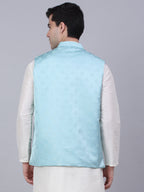Jompers Men's Sky Blue Woven Design Waistcoats | Grocsy