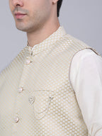 Jompers Men's Beige Woven Design Waistcoats | Grocsy