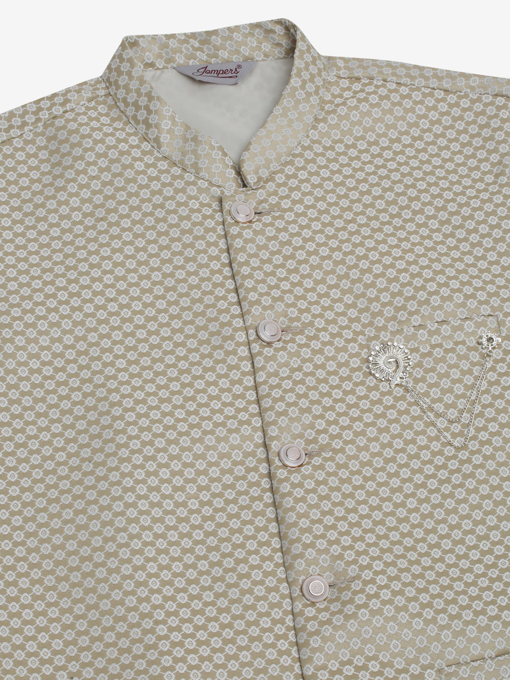 Jompers Men's Beige Woven Design Waistcoats | Grocsy