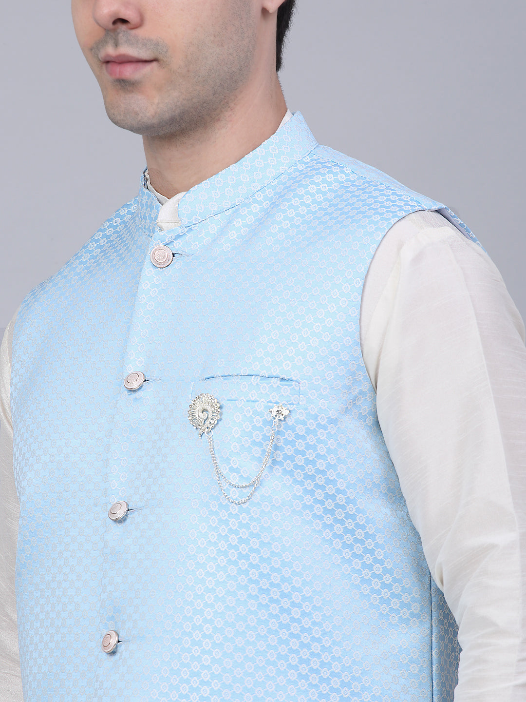 Jompers Men's Blue Woven Design Waistcoats | Grocsy