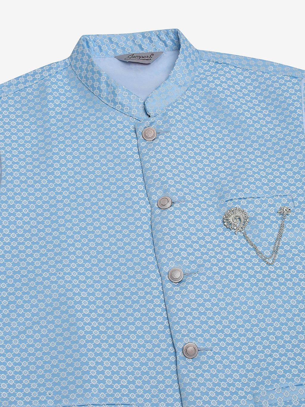 Jompers Men's Blue Woven Design Waistcoats | Grocsy